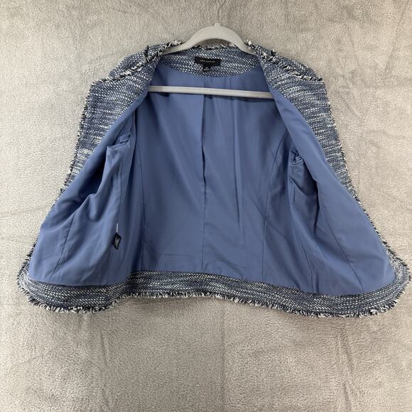 Ann Taylor Coat 10 Blue Tweed Crew Long Sleeves Pockets Lined Preppy Old Money - Picture 7 of 15